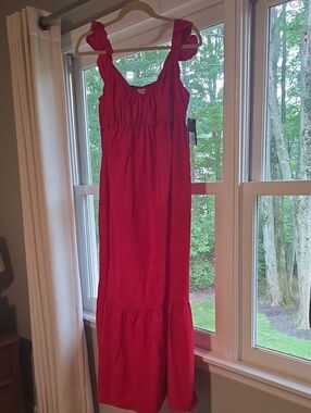 Women’s Red Sleeveless Maxi Dress with Tie Straps
